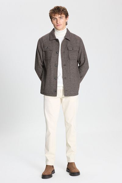 ALTINYILDIZ CLASSICS Herren-Winterhemdjacke aus braun-beiger Wolle mit bequemer Passform und lässiger Passform
