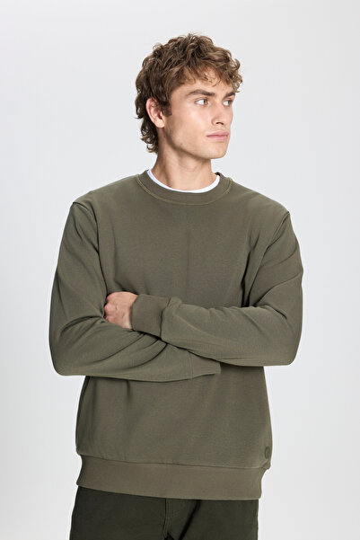 AC&Co / Altınyıldız Classics Pánská khaki bavlněná mikina Crew Crew – standardní střih