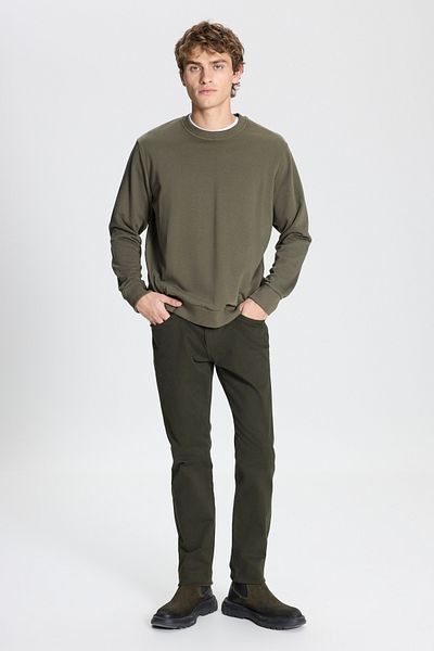 AC&Co / Altınyıldız Classics Férfi khaki nyakú pamut pulóver - standard szabású