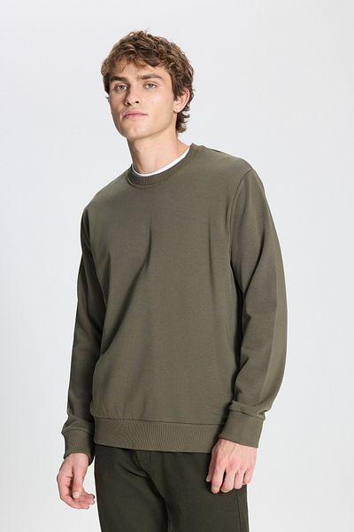 AC&Co / Altınyıldız Classics Férfi khaki nyakú pamut pulóver - standard szabású