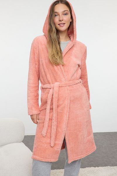 Trendyol Collection Salmon Belted Back Animal Figure Detaillierter Winter-Strickmantel THMAW25SB00002