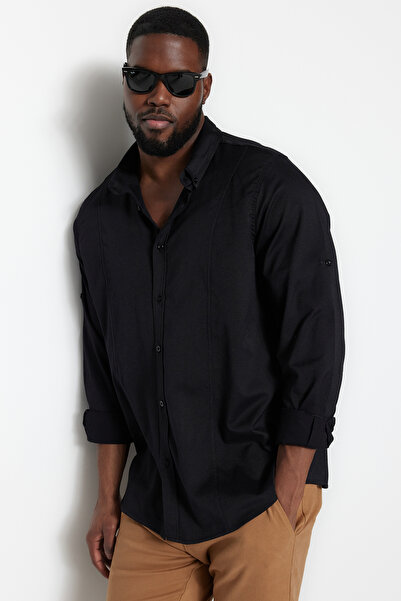 Trendyol Collection Nagy méretű fekete, normál szabású, kényelmes, könnyen vasalható intelligens ing epaulettekkel TMNSS23GO00096