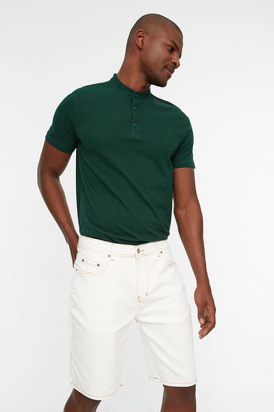 Trendyol Collection Tabakfarbene, weiße Skinny-Jeansshorts mit Nähten - TMNSS20SR0273