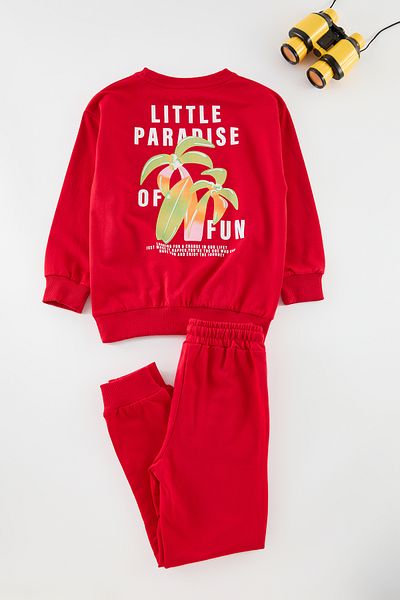 TRENDYOLKIDS Fiú piros nyomott pamut öltöny - TKDAW25AU00044