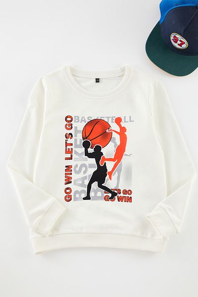 TRENDYOLKIDS Boy's Ecru Slogan βαμβακερό φούτερ - TKDAW25SW00026