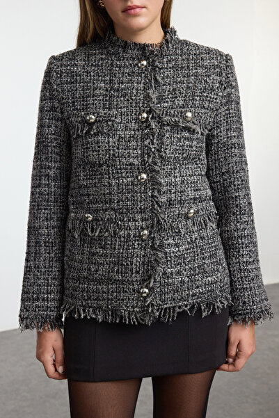 Trendyol Collection Šedá tenká bunda tweedového střihu Regular Fit Twoaw25Mo00217