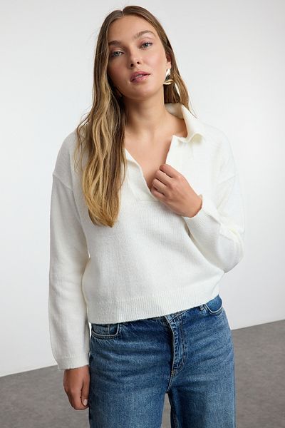 Trendyol Collection Wide Fit Ecru Soft Knitwear Svetr - Twoaw25kz00023