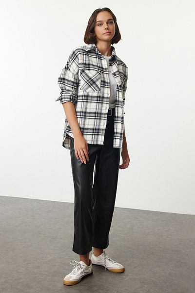 Trendyol Collection Széles szabású füstölt kockás szőtt ing - Ovesrize Twoaw25go00101