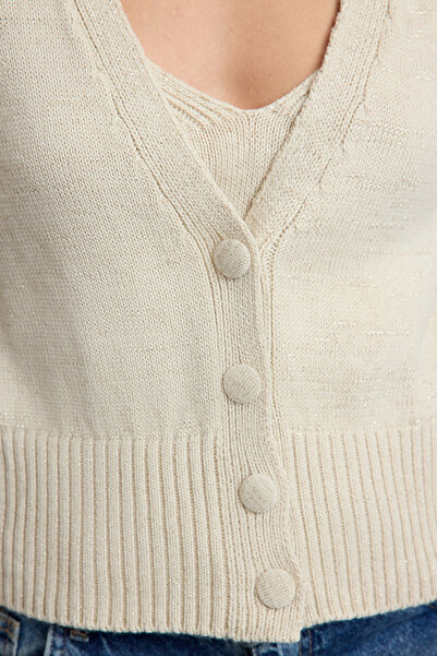 Trendyol Collection Beige Crop Blouse and Knitwear Cardigan Set - Twoaw25Hi00199