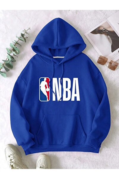 Wish BF Unisex Erkek/Kadın Saks Mavisi Renkli Özel Baskılı Oversize Kapüşonlu Sweatshirt