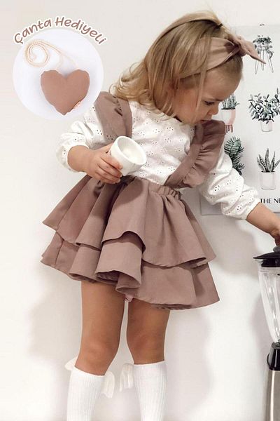 Le Mabelle Mink Long Sleeve Suspender Skirt Blouse Set - Nessa