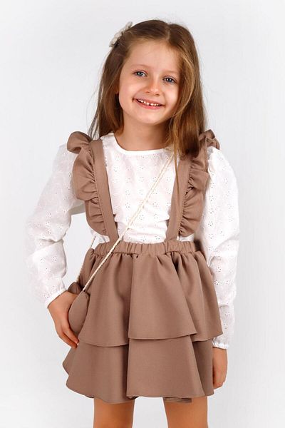 Le Mabelle Mink Long Sleeve Suspender Skirt Blouse Set - Nessa