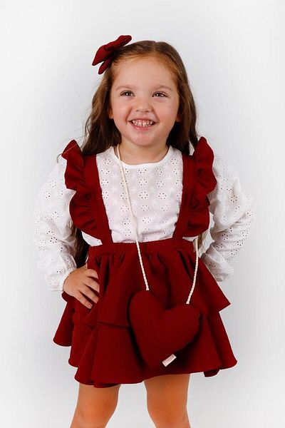 Le Mabelle Nessa Claret Red Long Sleeve Skirt and Blouse Set