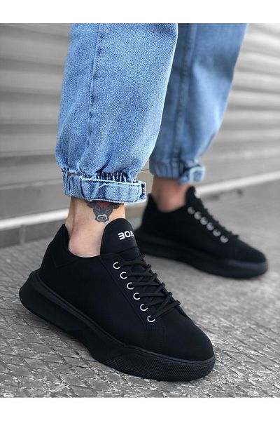 BOA High Sole Ba0161 Men's Black Sneakers - Lace-up