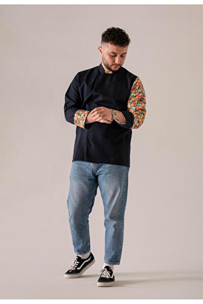 APP-RON Navy Blue Tangerine Patterned C-19 Satsuma Chef Jacket