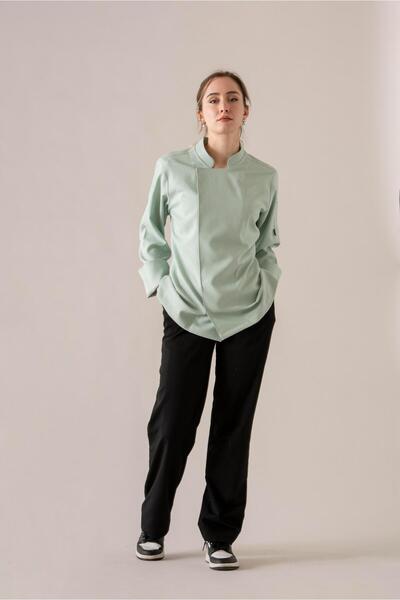 APP-RON C-04 SOFT LINEN -Mint Yeşili Keten Şef Ceketi Kadın