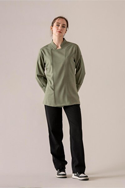 APP-RON C-04 SOFT LINEN - Haki Keten Şef Ceketi Kadın