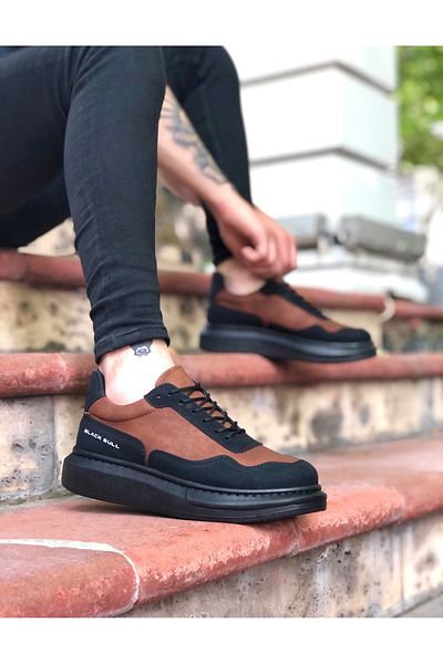 BOA Ba0238 Ανδρικά παπούτσια με ψηλή σόλα Tan Μαύρα Lace-Up