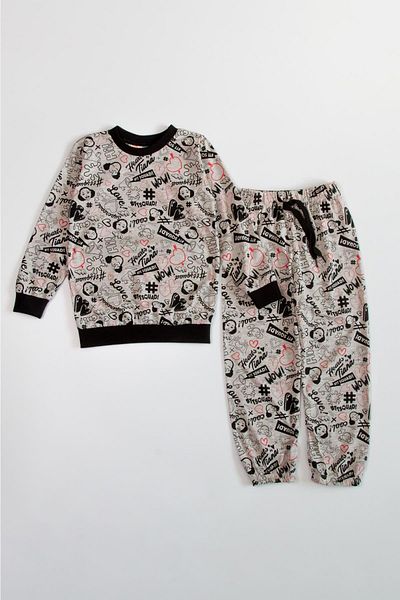 The Red Kids Tiana Patterned Gray Pajama Set