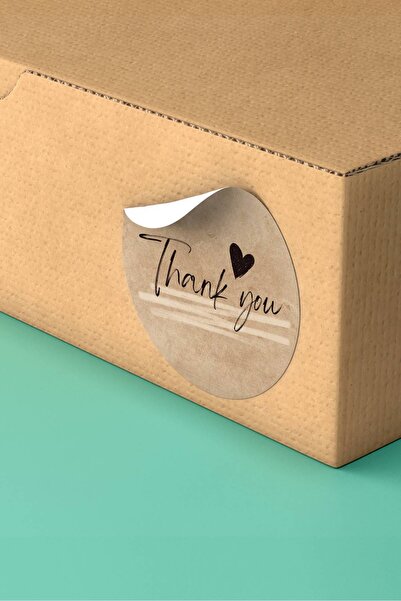 Basic Sense 3x3cm - 90 Adet - Thank You Sticker Kraft Görünümlü Ambalaj Kargo Paketleme Ürün Etiketi - ST2204