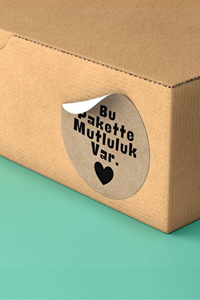 Basic Sense 3x3cm - 90 Adet - Sticker Bu Pakette Mutluluk Var Yazılı Ambalaj Kargo Paketleme Etiketi - ST2308