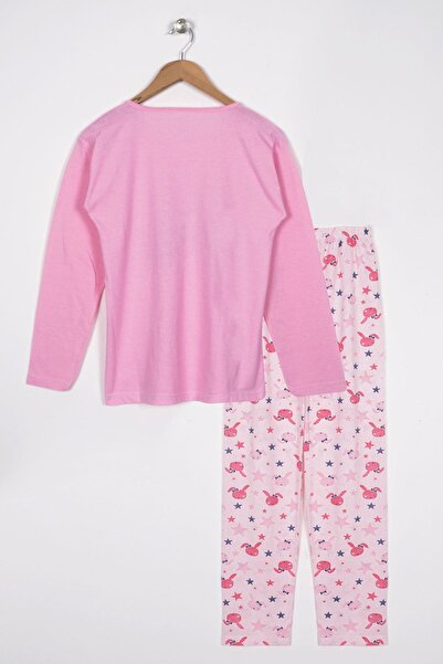 EMINNA Printed Long Sleeve Pink Ecru Color Women Pajama Set