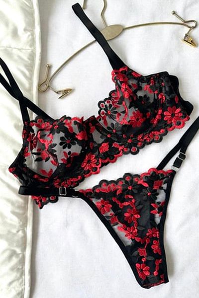 EMINNA Black Daisy Patterned Underwear Set