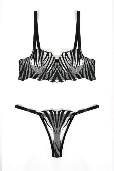 EMINNA Zebra Patterned Black Color Underwear Set