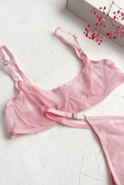 EMINNA Set de lenjerie din tul roz