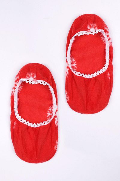 EMINNA Red and White Lace Detailed Ballerina Slippers