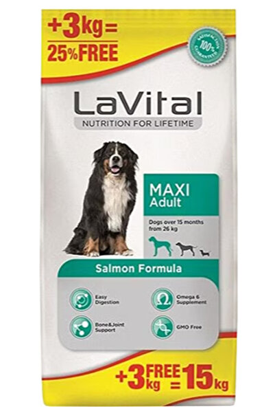 LaVital Lavital Dog Adult Maxi Somonlu 12 Kg + 3 Kg Büyük Irk Yetişkin Köpek ...