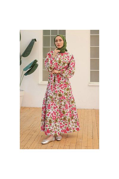 Narnuga White Khaki Patterned Dress - 10067.1778.