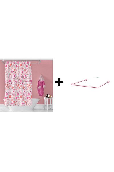 Zethome Perdeau de baie cadou roz 6811 - 1x180x200 Set țevi de colț pentru agățat