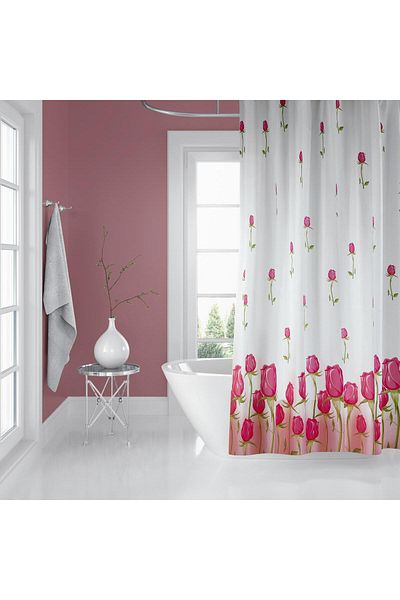 Zethome Κουρτίνα μπάνιου 7017 Model Pink - 180x200 Pipe Hanger, 160x260 Gift