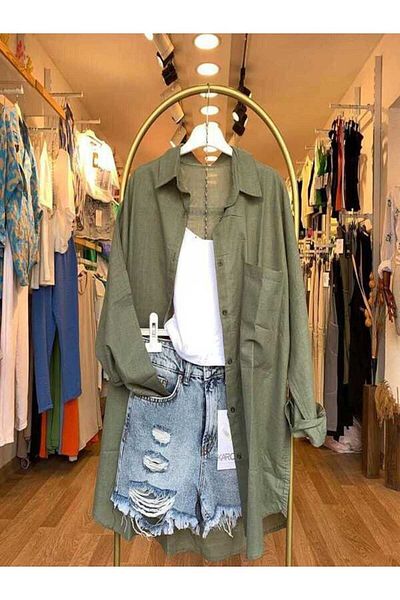 Durmaz Cămașă oversize de in damă sezon nou cămașă de in de vara
