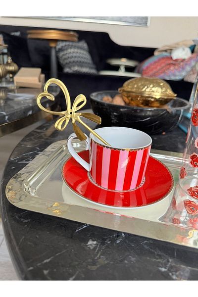 Hatice sakallı design 1 Pcs Shiny Gold Heart Coffee Nescafe Spoon Bow Spoon