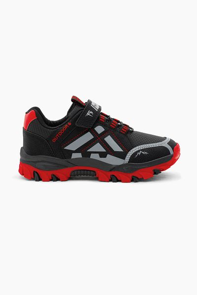 Tonny Black Unisex-Kinder-Trekkingschuhe – Schwarz, Rot, Thermosohle, wasserabweisend und mit Klettverschluss