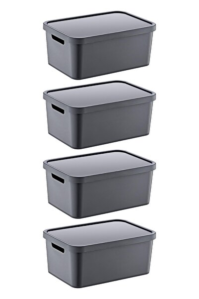 Smartware Anthracite 4.5 Lt Box with Lid - Set of 4 Stafi, Multi-Purpose