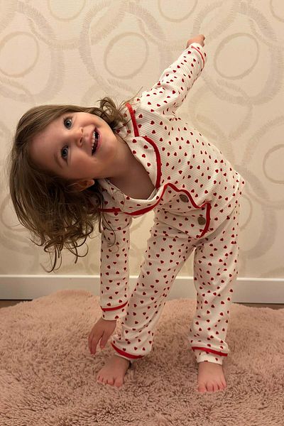 peki baby&kids 5-Piece Heart Cotton Children's Pajamas Set - Mother and Daughter Combination, Family Concept, Heart Gift 15512