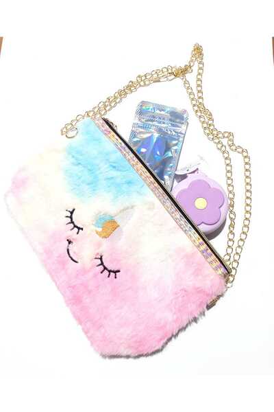 SEVRU حقيبة مكياج نسائية قطيفة، حقيبة مكياج نسائية بطابع وحيد القرن مع حزام س...