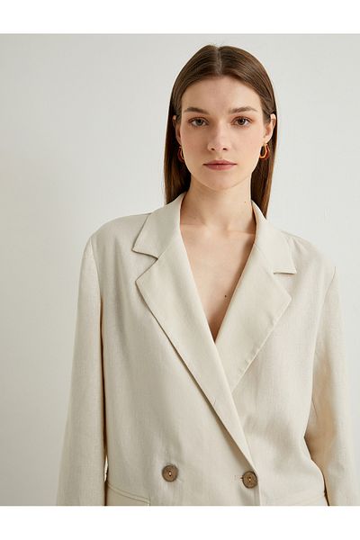 Koton Übergroßer Leinen-Blazer – zweireihig und geknöpftes Taschendetail