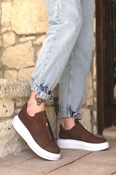 Rainon Store Brown - Tan Leather Zippered Outdoor Men's Sneaker