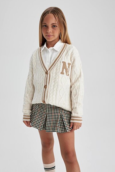 DeFacto V-Neck Knitwear Girl's Cardigan - A2899A823Au