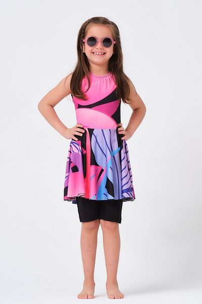 ALFASA 23151 Black Children's Swimsuit with Valon Skirt Zero Sleeve
