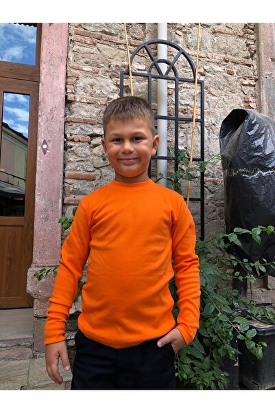 Mıstık Bebe Çocuk Uzun Kollu Tişört Turuncu,Bisiklet yaka