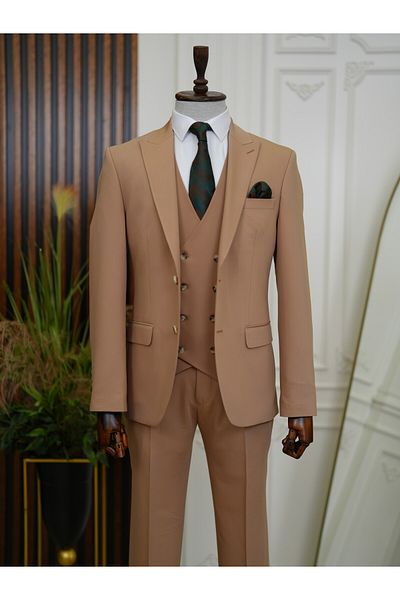 LONATOLİA Italian Style Slim Fit Men's Suit - Jacket, Vest, Pants and Swallow Collar