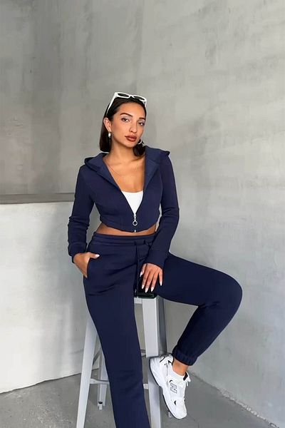 Neşeli Butik γυναικείο σετ αθλητικής φόρμας μπλε βαμβακερό NBG025