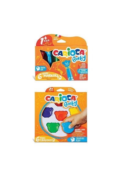 CARIOCA Jumbo Super Washable Felted Crayons Set of 6 & Baby Teddy Crayons Set of 6