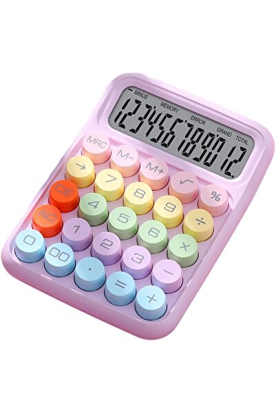 Genel Markalar 12 Haneli Geniş LCD Ekran Büyük Yuvarlak Düğme Sevimli Şeker Renkli Hesap Makinesi koza gift