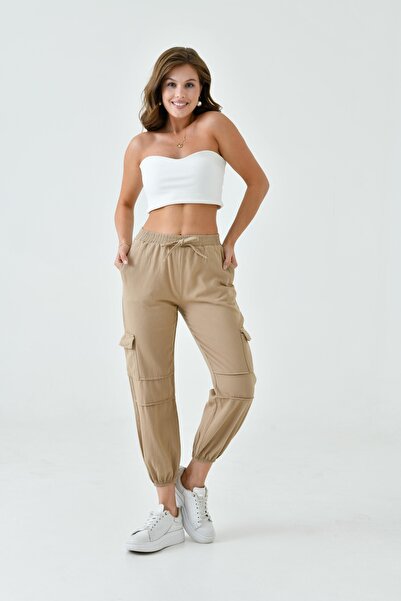 enmodaiçgiyim Gabardine Fabric Camel Cargo Pants - Cargo Pocket